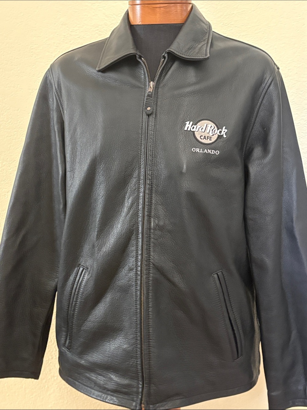 Hard Rock Cafe Black Leather Bomber Jacket - Orlando Logo